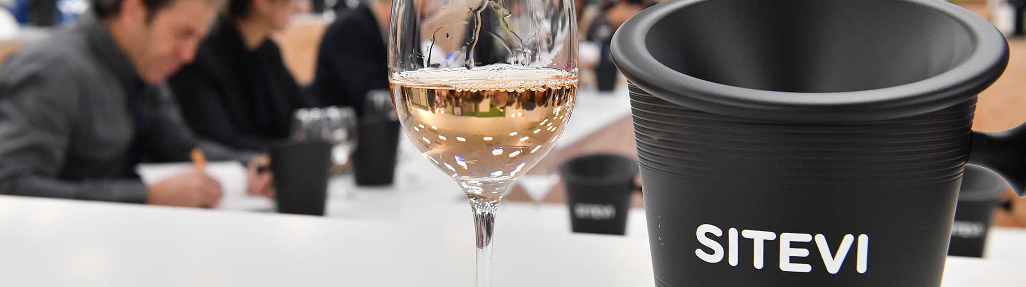 A glass of rosé wine at a tasting masterclass